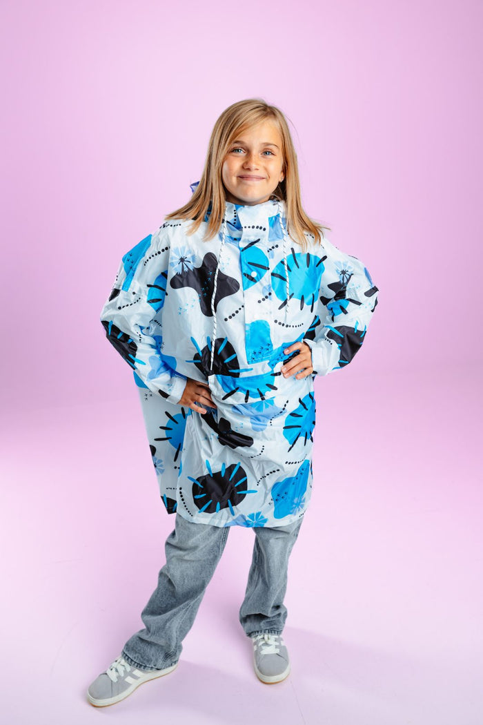 NEW! KIDS RAINCOAT, WHITE ABSTRACT